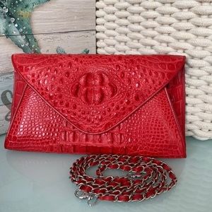 Stylish Crocodile Red Clutch Bag